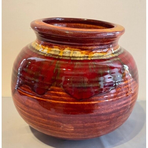 MCM Handmade Canadian Pottery Planter Vase – Red Brown Drip Glaze – 5.5” Tall - Picture 3 of 8